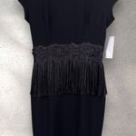 RICKIE FREEMAN‎ TERI JON SHEATH DRESS CAP SLEEVE FLORAL APPLIQUE FRINGE TASSEL 6 Black Photo 0