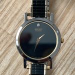 Seiko  Diamond Vintage Ladies Watch Black Dial Black Gold Stretch Bracelet Photo 3