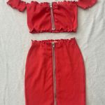 Peach Zippered stretchy Women's Skirt Set Pink Photo 0