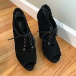 Diane Von Furstenberg  Payton Black Wedge Boots Peep Toe Lace Up Black Su… Photo 1