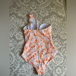 Kona Sol  One Piece Swimsuit Floral Pink Orange Lightly Padded Ruched Size L Photo 5