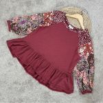 Umgee Women’s Waffle Knit Blouse Top Ruffle Mixed Media Print Multicolor Boho S Photo 1