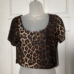 Leopard Cheetah Animal Print Crop Short Sleeve Top Stretch 2XL XL Brown Size 1X Photo 0