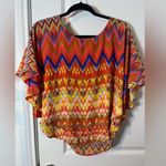 Peter Nygard Peter Nygård Women’s Butterfly Sleeve Layered Chiffon Bling Chevron Blouse Sz S Photo 2