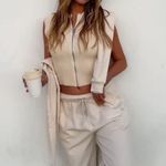 Alo Yoga Denim Knit Sleeveless Full Zip Top Oat Milk/ Ivory S Photo 11