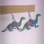 Colorful Rainbow Lightweight Boho Dinosaur Earrings Green Photo 0