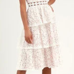 Lulu’s Adorn White Lace Strapless Midi Bridal Dress Small Photo 0