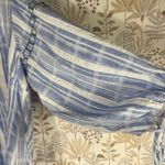 Solitaire Women's Blue White Striped Embroidered Peasant Blouse Size Boho L Photo 4