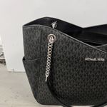 Michael Kors  Jet Set Tote Shoulder Bag Gray MK Monogram Black‎ Trim Logo New Photo 3