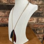 Jade & Jasper leather and gold tone boho leaf necklace Blue Photo 2