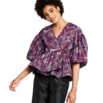 Target Kika Vargas Purple Floral Cotton Coral Reef Scallop Edge Wrap Top size 4X Photo 10