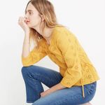Madewell  Mustard Yellow Eyelet Faux Wrap Shirt Size Small Photo 12
