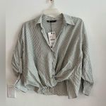 ZARA Women’s Striped Twist Front Button Down Blouse Top Size M NWT Photo 1