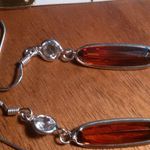 Simulated Red and White Diamond Sterling Silver Dangle Earrings Photo 3