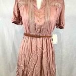 Sweet Wanderer Pink rose blush clip dot lace detail belted dress size large NWT Photo 0