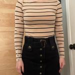 H&M Striped Wide Neck Long Sleeve Button Top Photo 1