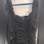 Black Ruched Mesh Bodycon mini Dress Size L Long Sleeve Sweetheart Neckline Size L Photo 3