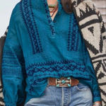 Sundance  Almara Floral Embroidered Balloon Sleeve Peasant Blouse Blue PS Photo 0