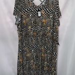 NWT AVENUE WO SIZE 26/28K KNIT DRESS ANIMAL LEAF PRINT CRISS CROSS BACK NEW Black Photo 8