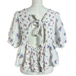 Free People  Dainty Chloe Printed Top Floral Large Cottage Bow Gauze Shabby Chic Photo 5