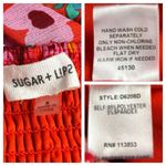 Sugar Lips Midi Dress Smocked Top Ruffle Sleeves Red Multi Women’s Size Small Photo 11