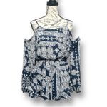 Altar'd State Altar’d State S Navy White Romper Cold Shoulder Floral Boho Festival Ruffle Hem Photo 1