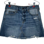 American Eagle  Women's Mini Skirt A-Line Button Fly Distressed‎ Lined Denim 4 Photo 0