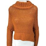 Free People  My Only Sunshine Orange Open Knit Crochet Long Sleeve Sweater Top S Photo 0