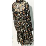 Mikael Aghal Floral Mock Neck‎ Dress Long Sleeve Knee Length Black Multi Size 12 Photo 10
