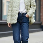 Sandro  Light Sage Gloriana Heart Quilted Puffer Button Up Jacket sz 36 FLAWED Photo 0