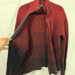 EXPRESS Cable Knit Sweater Full Zip Large Womens Red Black Ombré Pockets Photo 5