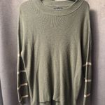American Eagle  Olive Green Striped Sleeve Sweater Small Photo 1