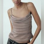 ZARA  NWT mesh gray ruched draped boned corset spaghetti strap top Photo 5