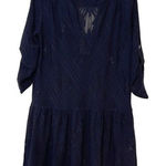 J Valdi Women's Navy Roll Tab Sleeve Drop Waist Eyelet Swim Cover Up Small Blue Photo 0