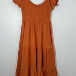 O.P.T. Women’s Orange Gauze 100% Cotton Tiered Midi Dress Cottage Boho XS Photo 0