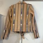 Frye  Carly Stripe Print Burlap Ikat Jacket Moto Boho Brass Ring Edgy Cool Biker Photo 2