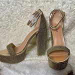 Bamboo Beautiful Gold glam Party Wedding Prom metallic glittery felt platform high chunky heels Photo 2