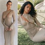 House Of CB  Giovanna Stone Floral Lace Long Sleeve Maxi Dress M Photo 13