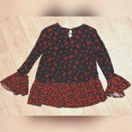 Mossimo Top Plus XXL 2X Ruffled Bell Sleeve Blouse Shirt Boho Hippie Floral Red Photo 4