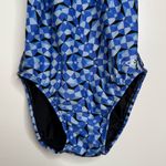 Dolfin  One Piece Swimsuit NO Size Blue Black Geometric Lined Approx XS Racerback Photo 4