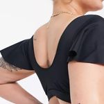 Scoop back black V plunge neck flutter sleeve wrap bikini top Size 14 Photo 3