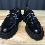 ALLSAINTS Lola Flats Women's 8 Black Leather Slip-On Round Toe Studded Loafers Photo 0