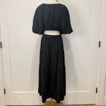 Moon River Puff Sleeve Shirred Cutout Tiered Midi Dress Medium Black Puff Sleeve Cottage Photo 3