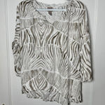 Chico's  Lightweight Beige Knit Cotton Blend Zebra Ruffle Lightweight Top Size LG Photo 0