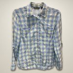 Eddie Bauer Long Sleeves Shirt Button Up Roll Tab Sleeves Plaid Blue/Yellow XL Photo 1