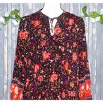 Old Navy Boho Peasant  Ladies M Black Floral Tunic Pintuck Blouse Top Tie Neck Photo 1