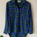 Derek Heart Plaid Flannel Button Down Shirt Blue & Green Size Medium Photo 0
