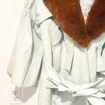 Staud Mint Green Fir Collar Belted Puff Sleeve Trench Coat Removable Collar Size L Photo 2