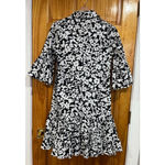 Michael Kors Collection Black White Floral Cotton Shirt Dress Ruffle Hem Size 0 Photo 3