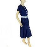 Leslie Fay VINTAGE 1980'S BLUE & WHITE JERSEY KNIT BUTTON DOWN SHIRT DRESS (10P) Photo 2